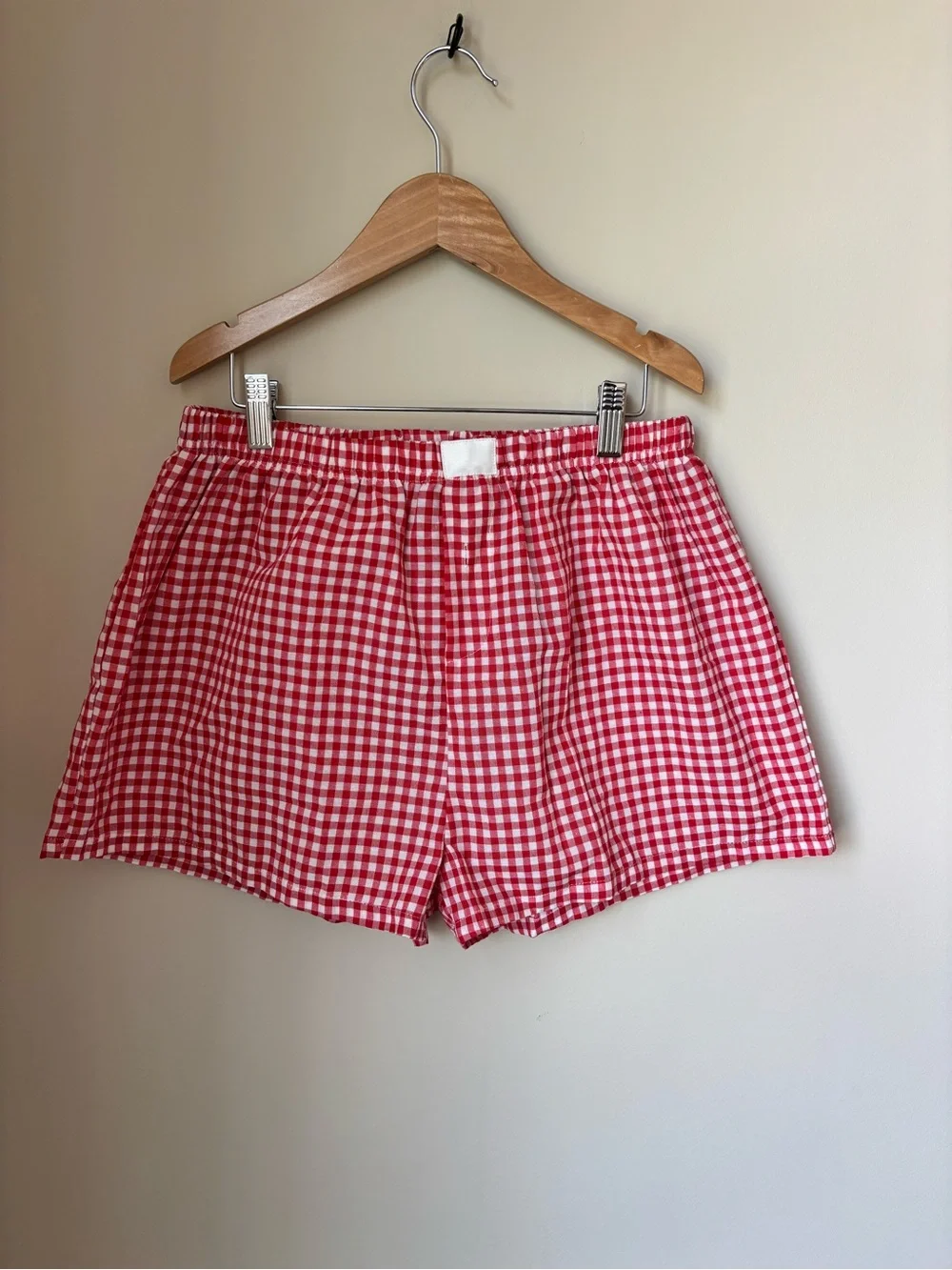 Red Gingham Women’s Elastic Waist Shorts